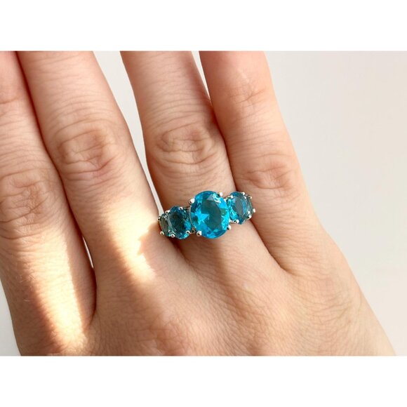 Blue Topaz Semi-Precious Gemstone 925 Sterling Silver Vintage Ring - sz 6 - Picture 9 of 11